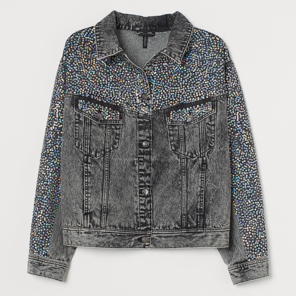 sequin denim jacket h&m